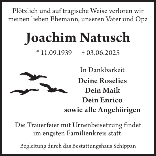 Traueranzeige von Joachim Natusch von WochenKurier