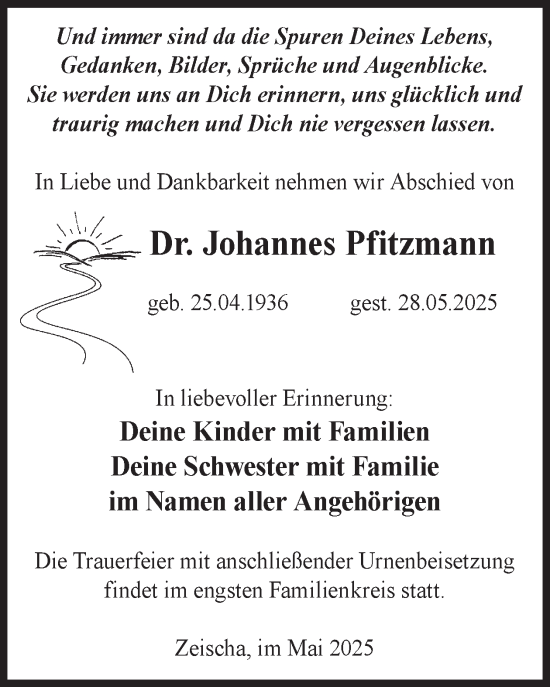 Traueranzeige von Johannes Pfitzmann von WochenKurier