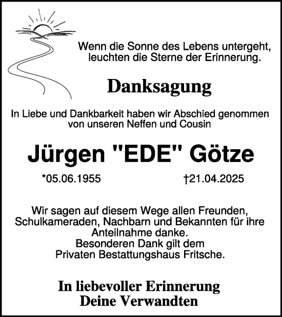 Traueranzeige von Jürgen Götze von WochenKurier