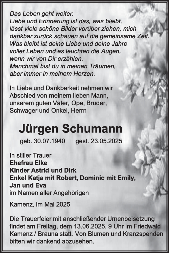 Traueranzeige von Jürgen Schumann von WochenKurier