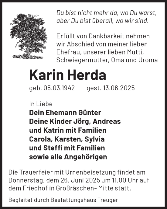 Traueranzeige von Karin Herda von WochenKurier