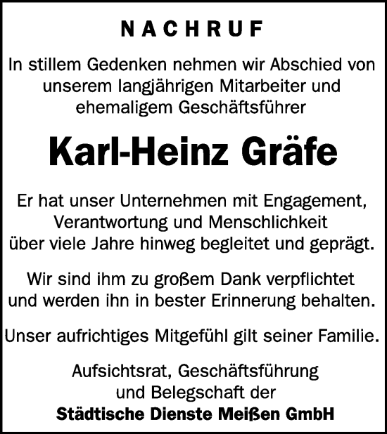 Traueranzeige von Karl-Heinz Gräfe von WochenKurier