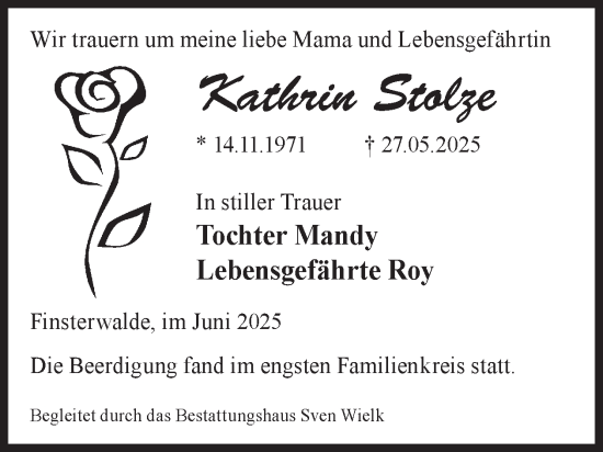 Traueranzeige von Kathrin Stolze von WochenKurier