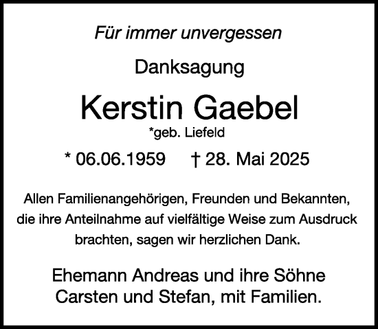 Traueranzeige von Kerstin Gaebel von WochenKurier