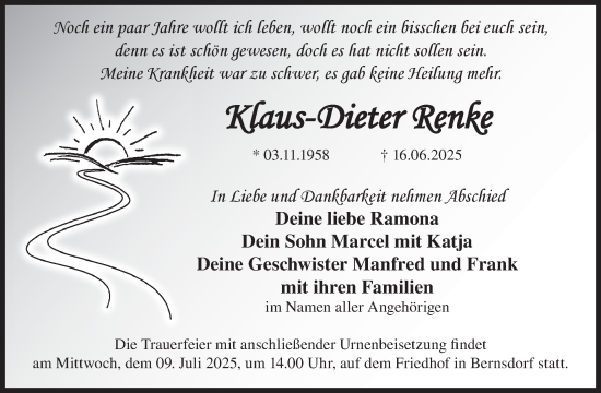 Traueranzeige von Klaus-Dieter Renke von WochenKurier