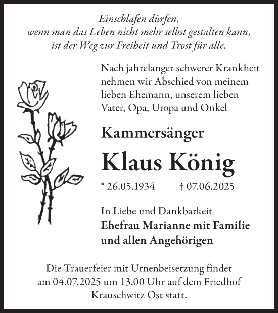 Traueranzeige von Klaus König von WochenKurier