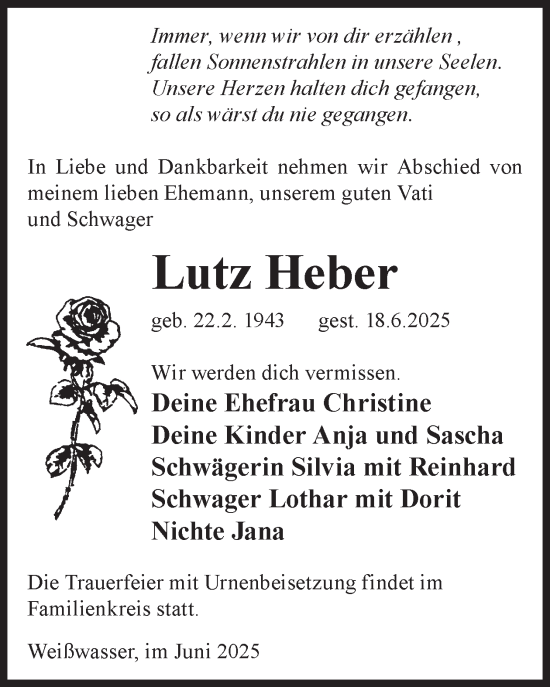 Traueranzeige von Lutz Heber von WochenKurier