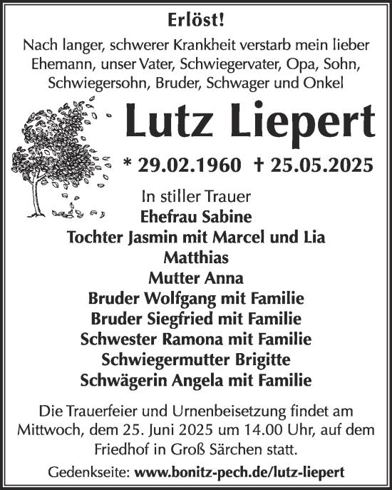 Traueranzeige von Lutz Liepert von WochenKurier