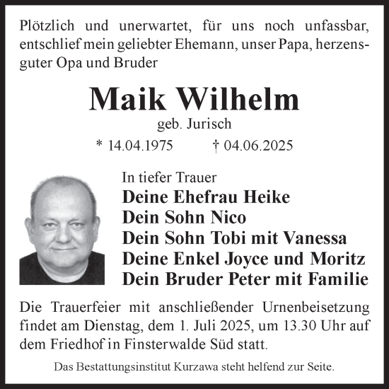 Traueranzeige von Maik Wilhelm von WochenKurier