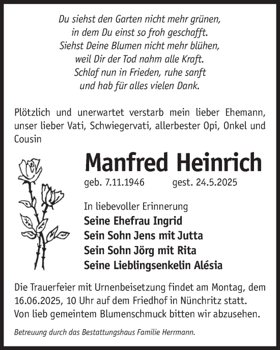Traueranzeige von Manfred Heinrich von WochenKurier