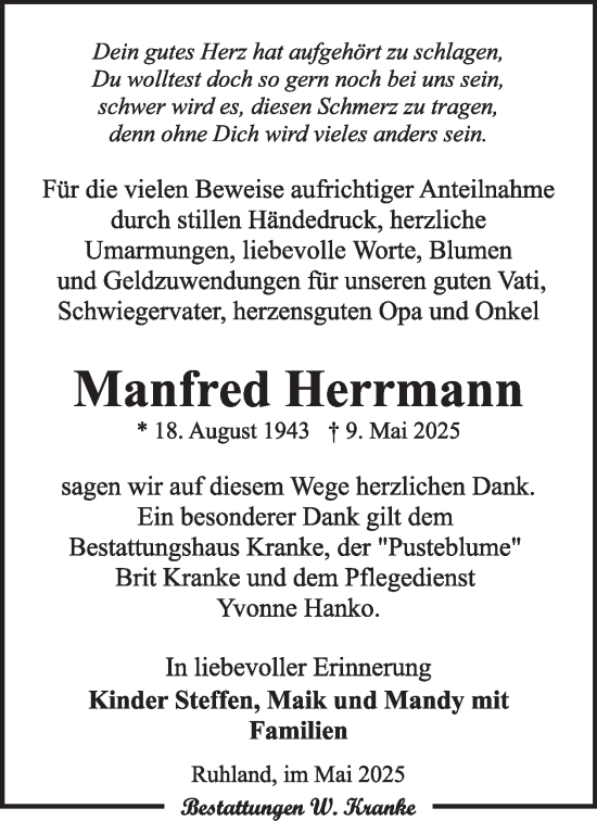 Traueranzeige von Manfred Herrmann von WochenKurier