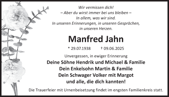 Traueranzeige von Manfred Jahn von WochenKurier