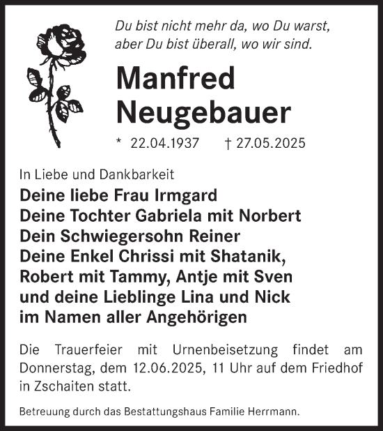 Traueranzeige von Manfred Neugebauer von WochenKurier