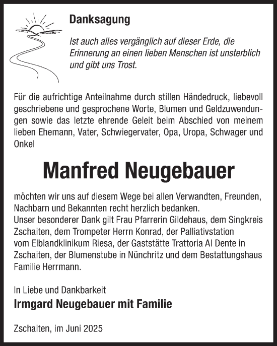 Traueranzeige von Manfred Neugebauer von WochenKurier