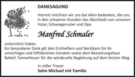 Traueranzeige von Manfred Schmaler von WochenKurier