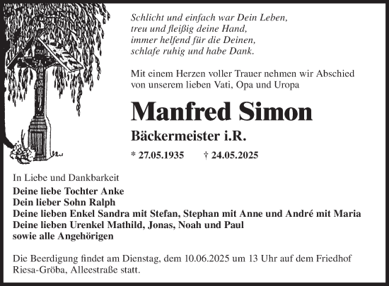 Traueranzeige von Manfred Simon von WochenKurier