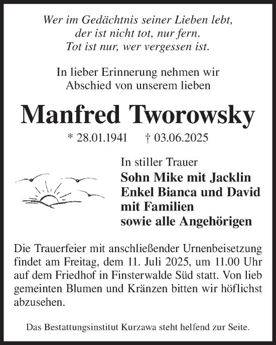 Traueranzeige von Manfred Tworowsky von WochenKurier