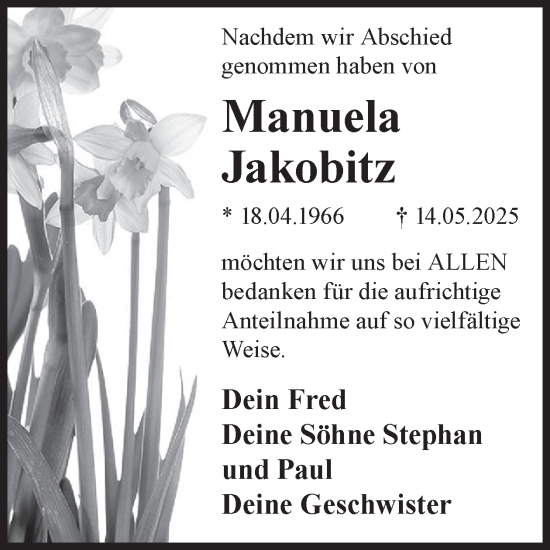 Traueranzeige von Manuela Jakobitz von WochenKurier
