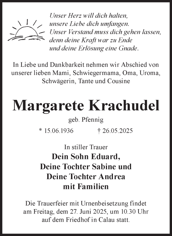 Traueranzeige von Margarete Krachudel von WochenKurier