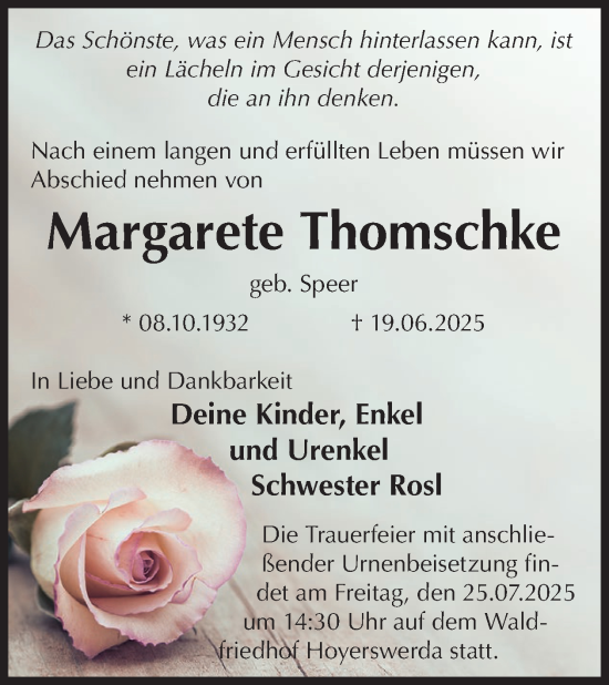 Traueranzeige von Margarete Thomschke von WochenKurier
