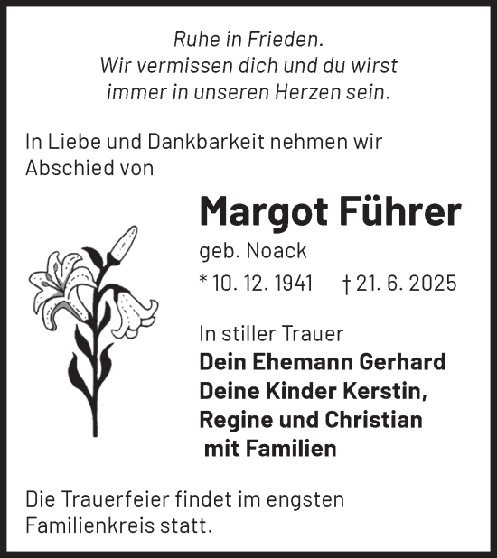 Traueranzeige von Margot Führer von WochenKurier