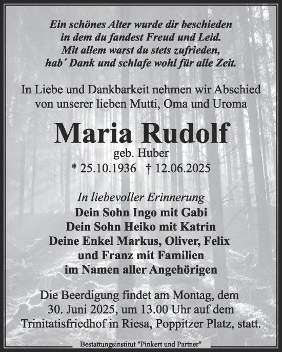 Traueranzeige von Maria Rudolf von WochenKurier