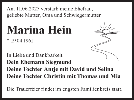 Traueranzeige von Marina Hein von WochenKurier