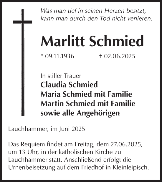 Traueranzeige von Marlitt Schmied von WochenKurier