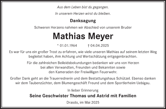 Traueranzeige von Mathias Meyer von WochenKurier