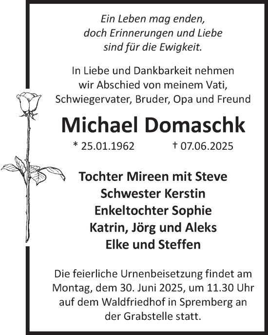 Traueranzeige von Michael Domaschk von WochenKurier