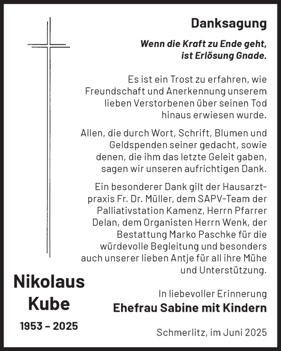 Traueranzeige von Nikolaus Kube von WochenKurier