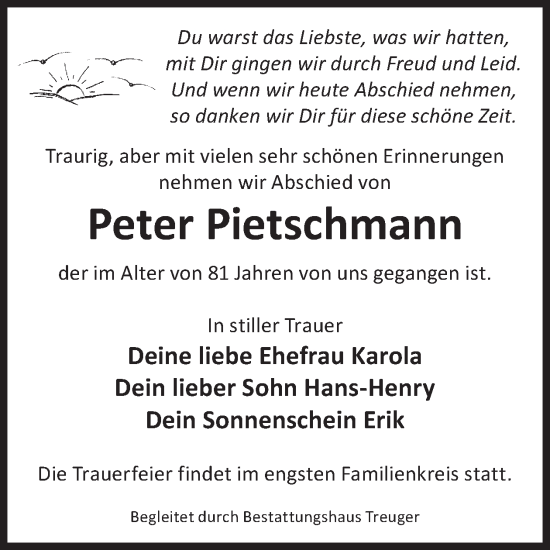 Traueranzeige von Peter Pietschmann von WochenKurier