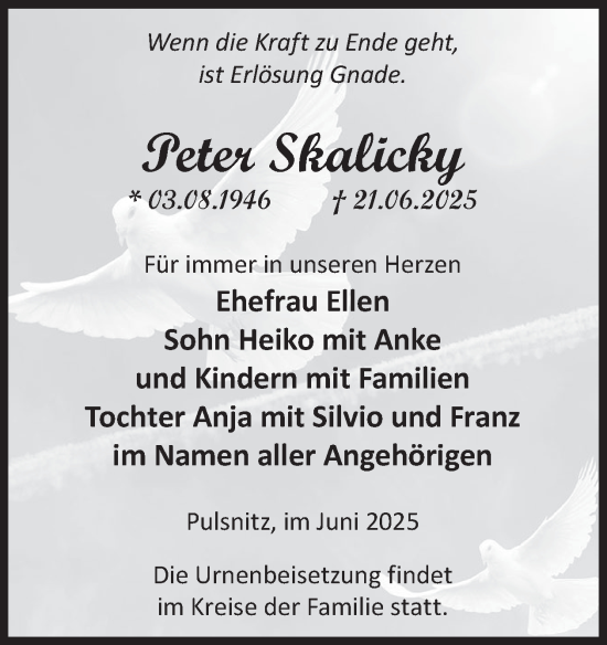 Traueranzeige von Peter Skalicky von WochenKurier