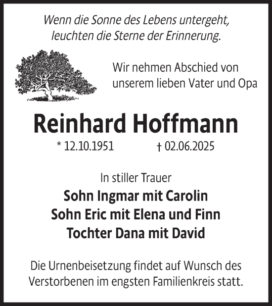 Traueranzeige von Reinhard Hoffmann von WochenKurier