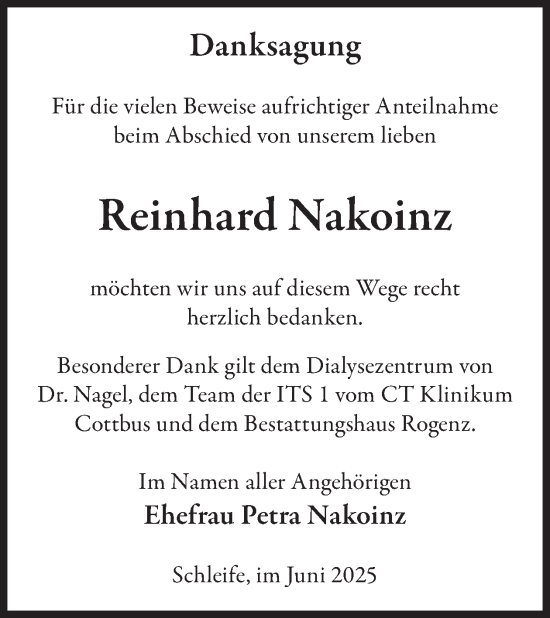 Traueranzeige von Reinhard Nakoinz von WochenKurier