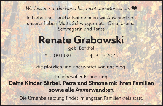 Traueranzeige von Renate Grabowski von WochenKurier