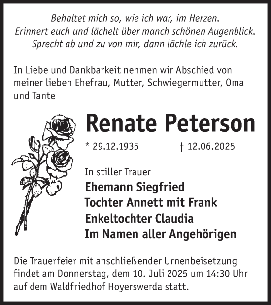 Traueranzeige von Renate Peterson von WochenKurier