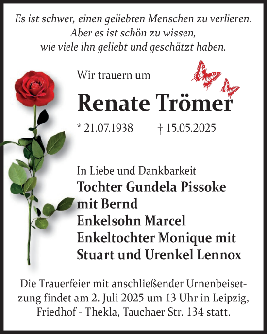 Traueranzeige von Renate Trömer von WochenKurier