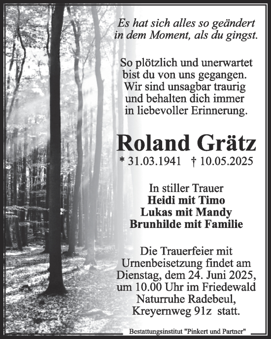 Traueranzeige von Roland Grätz von WochenKurier
