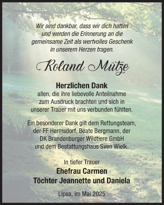 Traueranzeige von Roland Mütze von WochenKurier