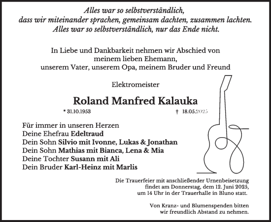 Traueranzeige von Roland Manfred Kalauka von WochenKurier