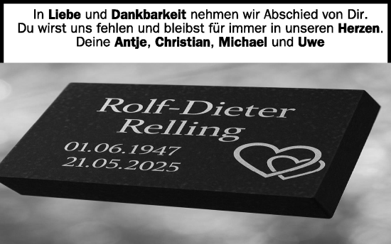 Traueranzeige von Rolf-Dieter Relling von WochenKurier