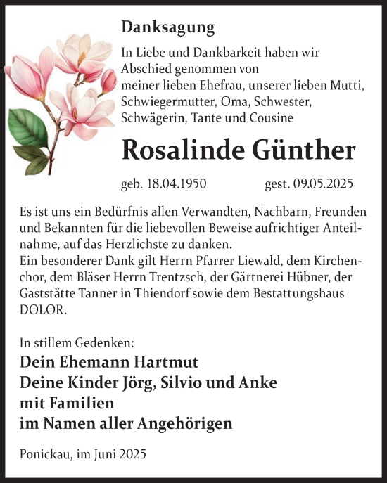 Traueranzeige von Rosalinde Günther von WochenKurier