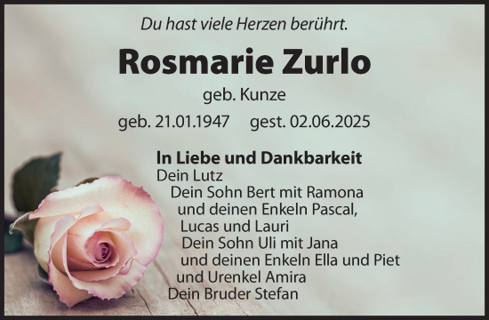 Traueranzeige von Rosmarie Zurlo von WochenKurier