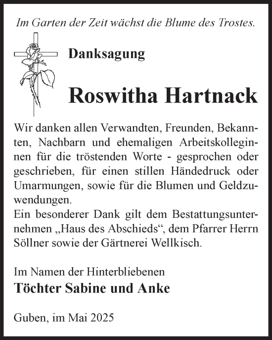 Traueranzeige von Roswitha Hartnack von WochenKurier