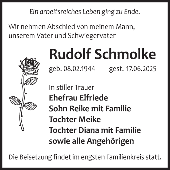 Traueranzeige von Rudolf Schmolke von WochenKurier