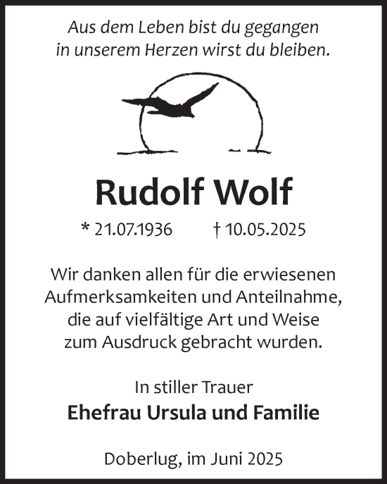 Traueranzeige von Rudolf Wolf von WochenKurier