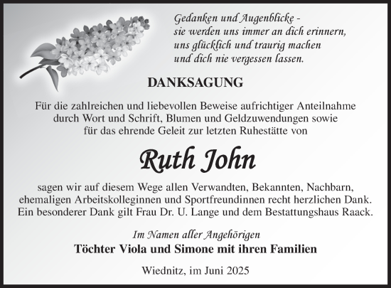 Traueranzeige von Ruth John von WochenKurier