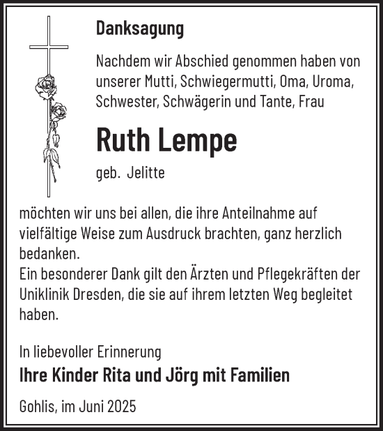 Traueranzeige von Ruth Lempe von WochenKurier