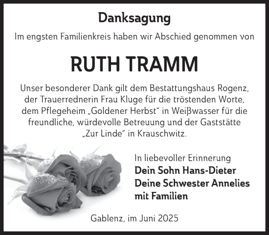 Traueranzeige von Ruth Tramm von WochenKurier